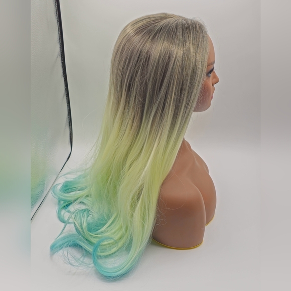 Uniwigs Pacific Palisades Long Rooted Ash Blonde & Teal Ombre Lace Front Wig - Picture 6 of 8